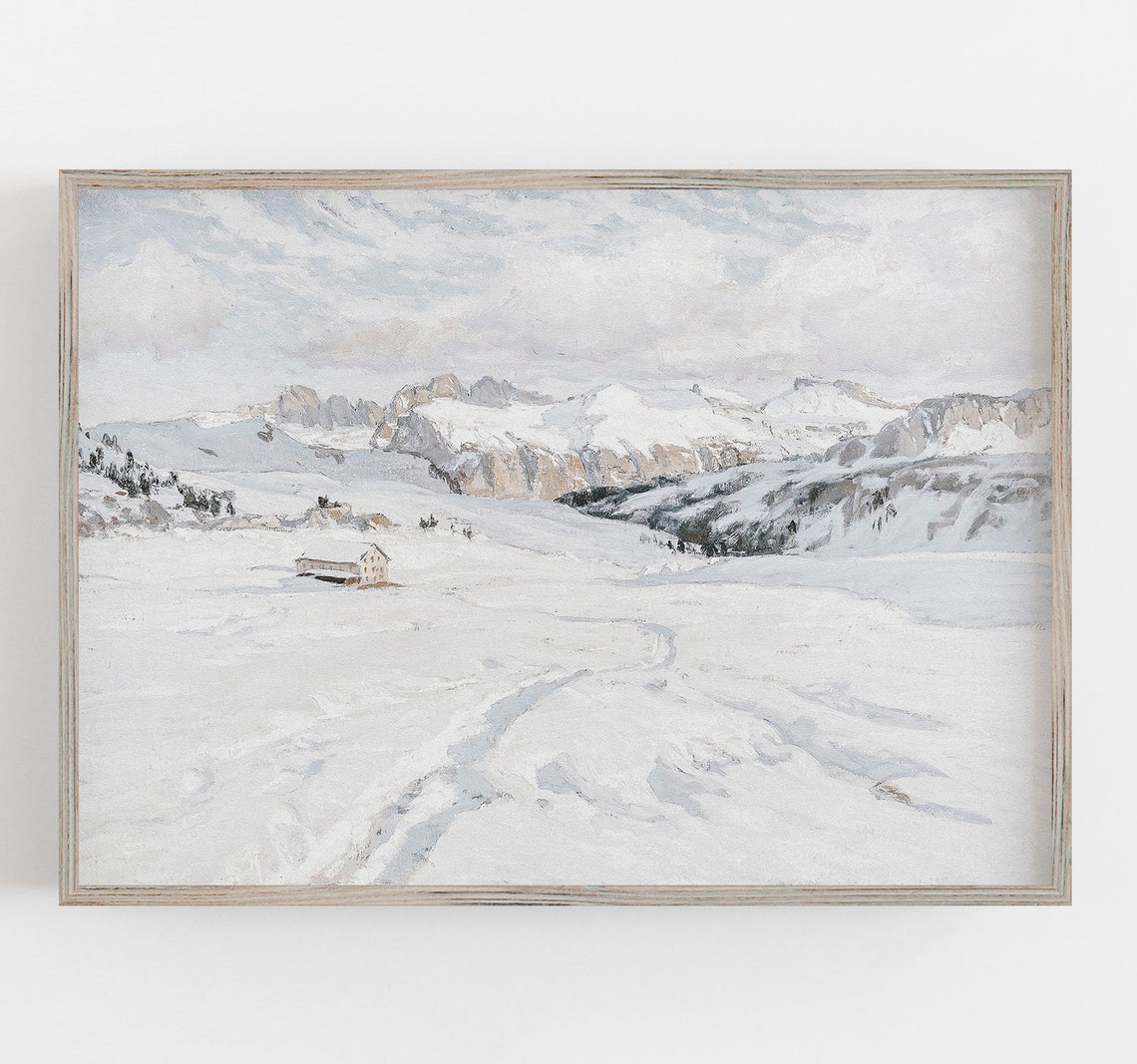 Muted Snowy Mountain Valley Winter Landscape Minimalist Wall Art