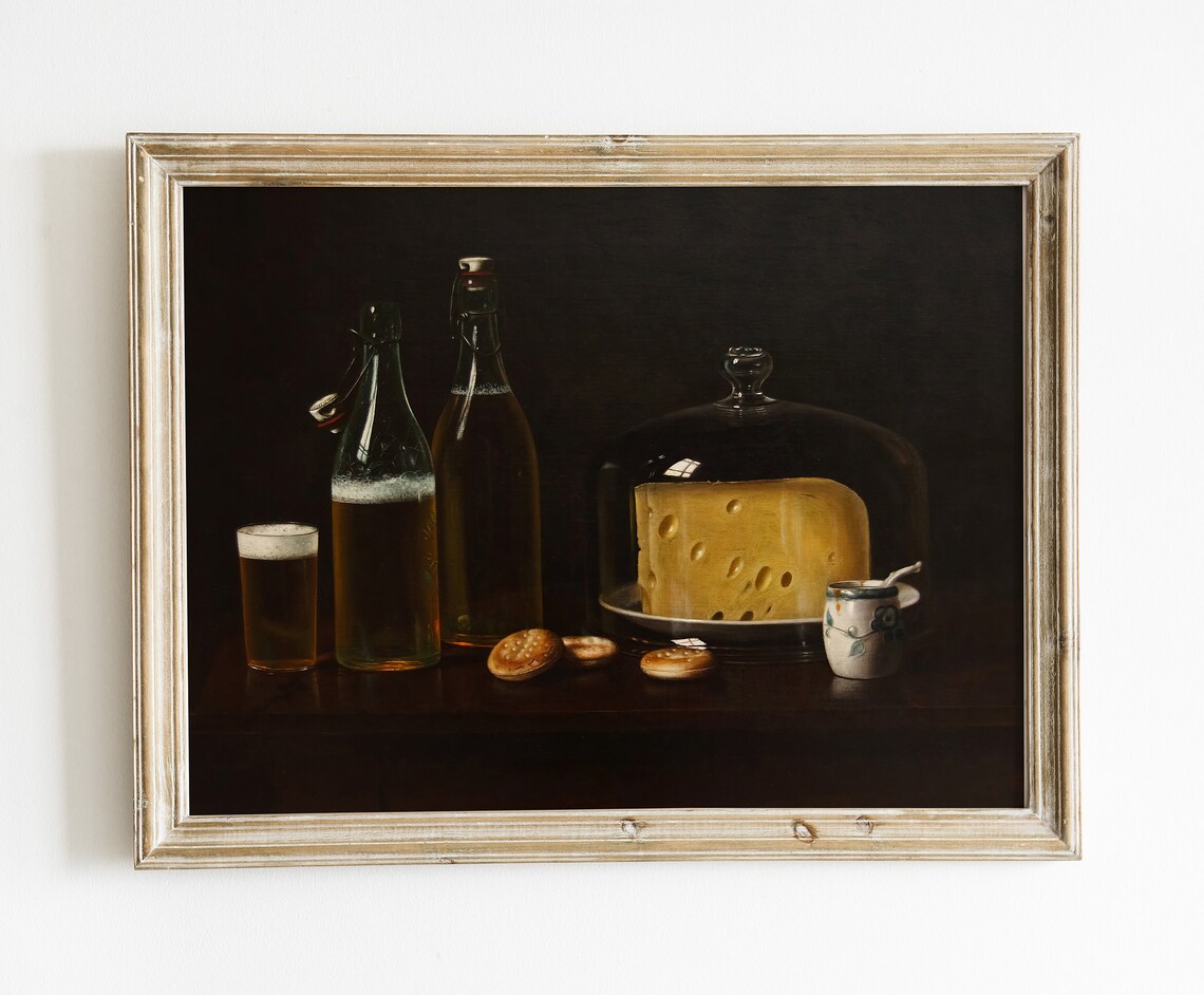 Beer and Cheese Vintage Kitchen Wall Art Print