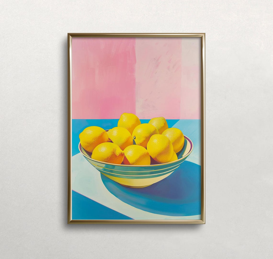 Modern Lemon Bowl Pop Art Pink Blue Colorblock Kitchen Poster