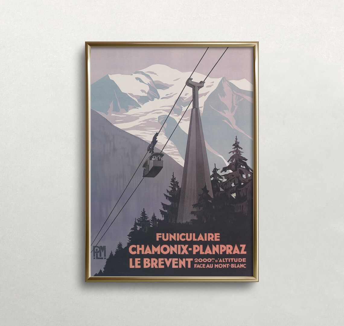 Chamonix France Vintage Ski Lift Travel Poster