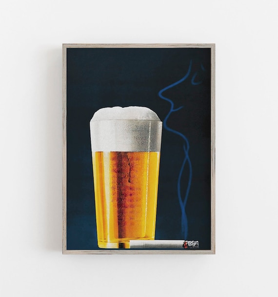 Vintage Beer Art Print, Bar Cart Retro Wall Decor