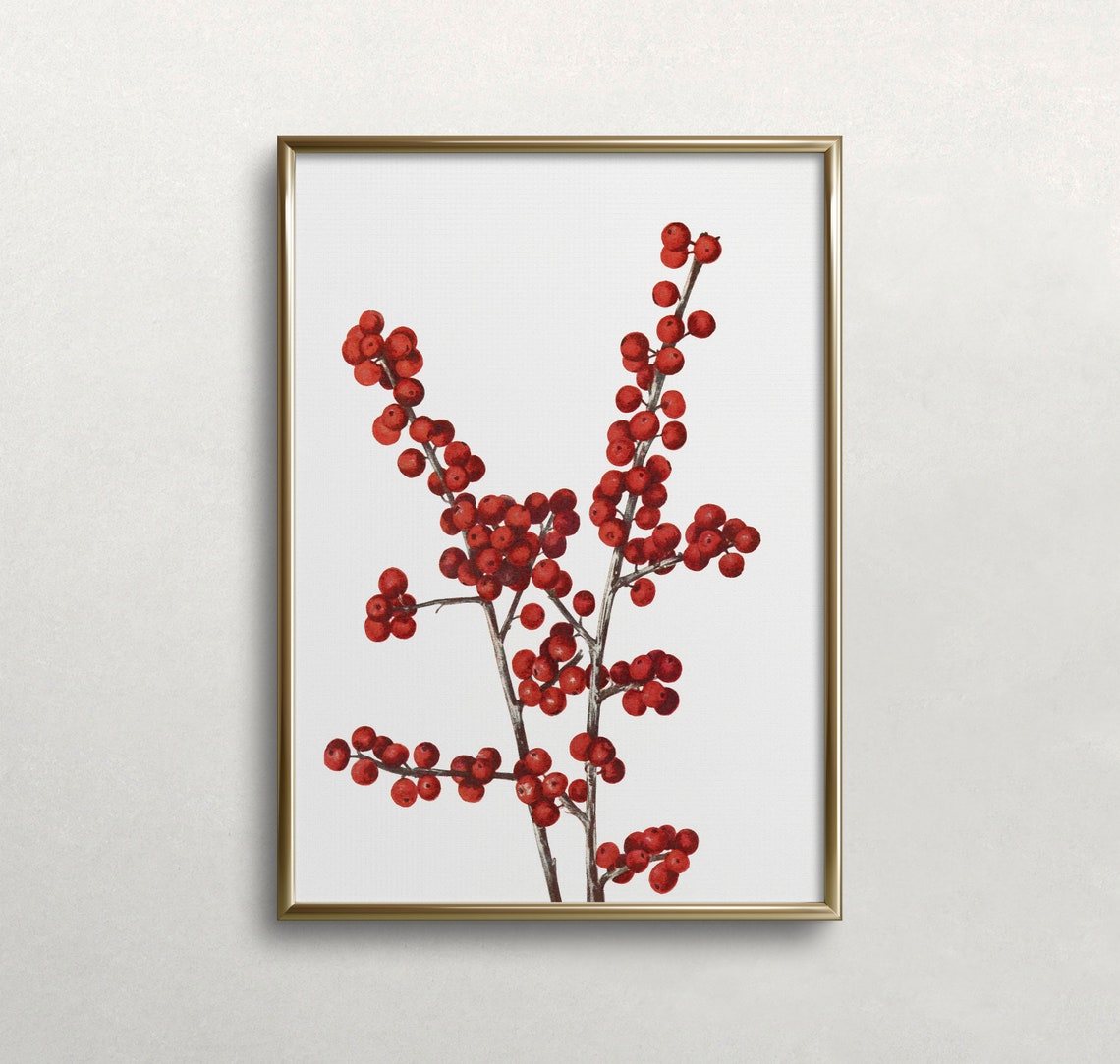 Red Winterberry Branches Vintage Christmas Botanical Wall Poster - Image 4