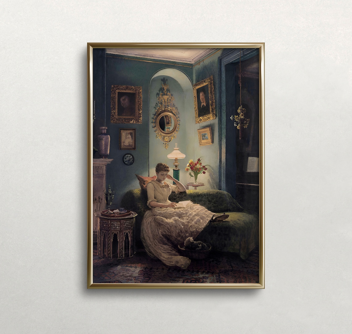 Woman Reading Book Moody Colors Wall Art Print