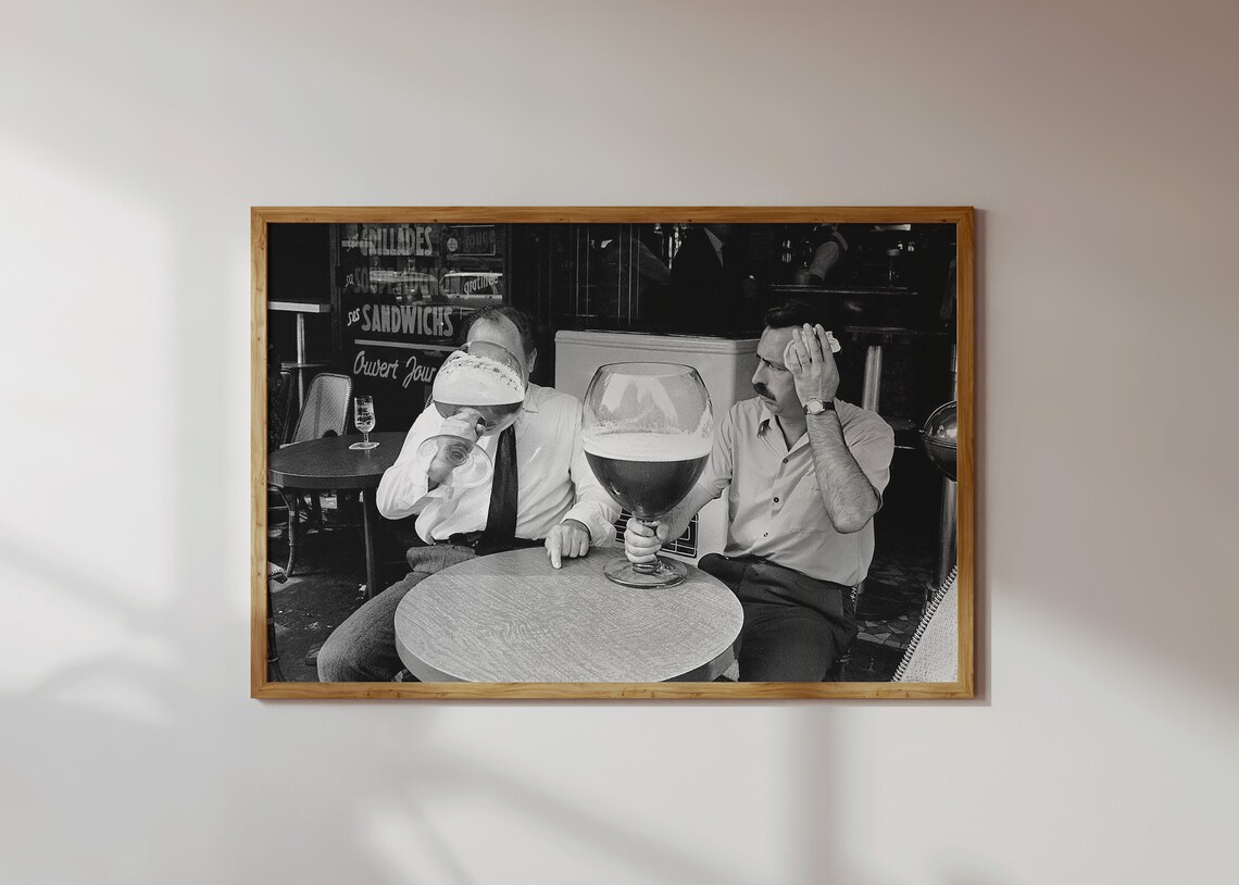 Men Drinking Beer Black and White Vintage Art Print - Image 2