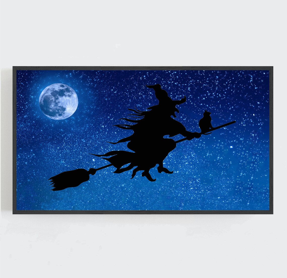 Flying Witch Full Moon Halloween Wall Art Print