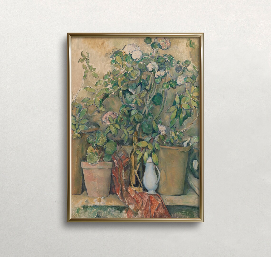 Flowers and Terracotta Pots, Cezanne-Inspired Print