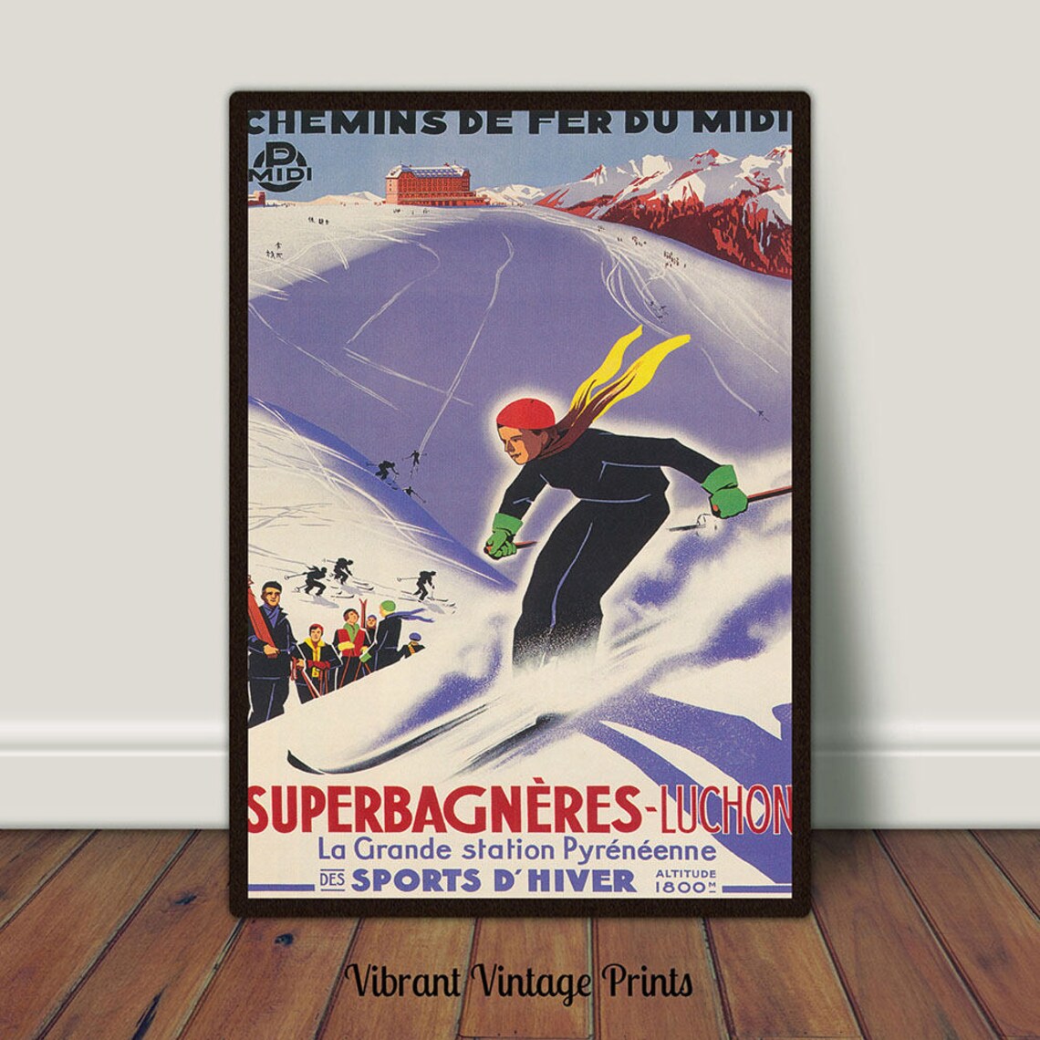Superbagneres Luchon Vintage French Pyrenees Ski Slope Resort Poster