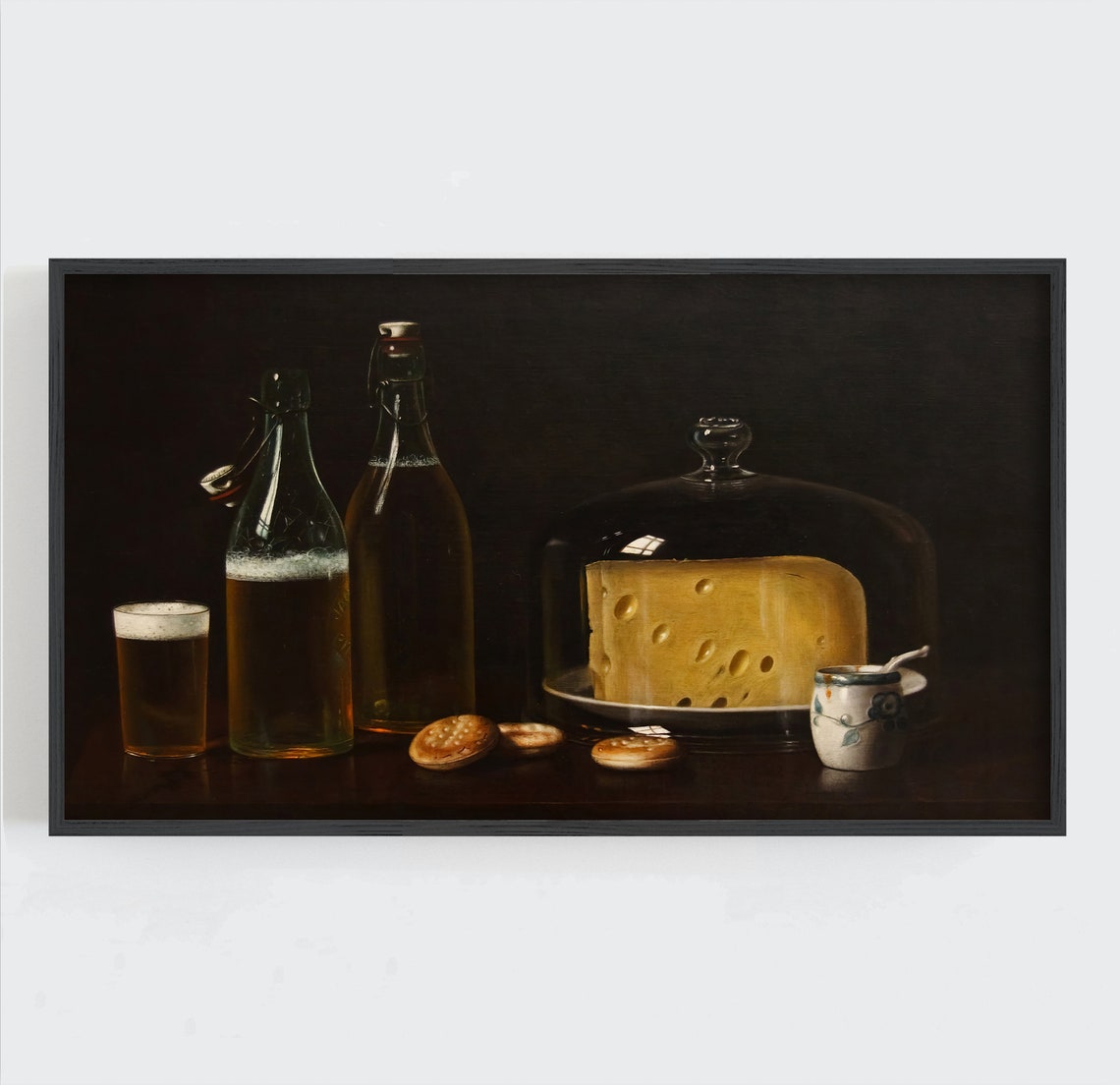 Vintage Beer Cheese Still Life Moody Dark Kitchen Art Poster - Image 2