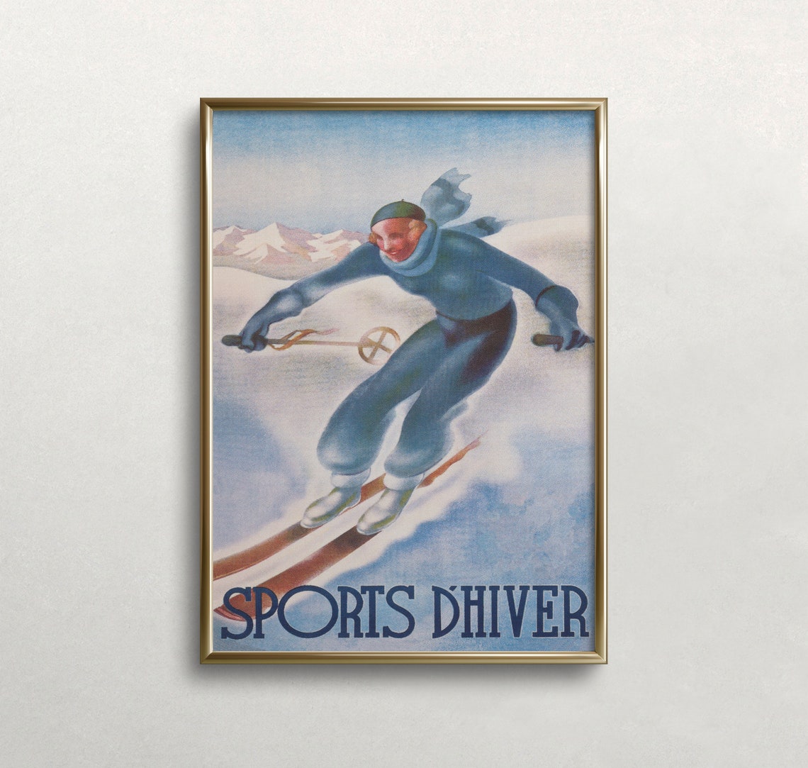 Vintage Ski Poster France Wall Art France Ski Print Winter Sports Art Art Downhill Skier Wall Art Large Art