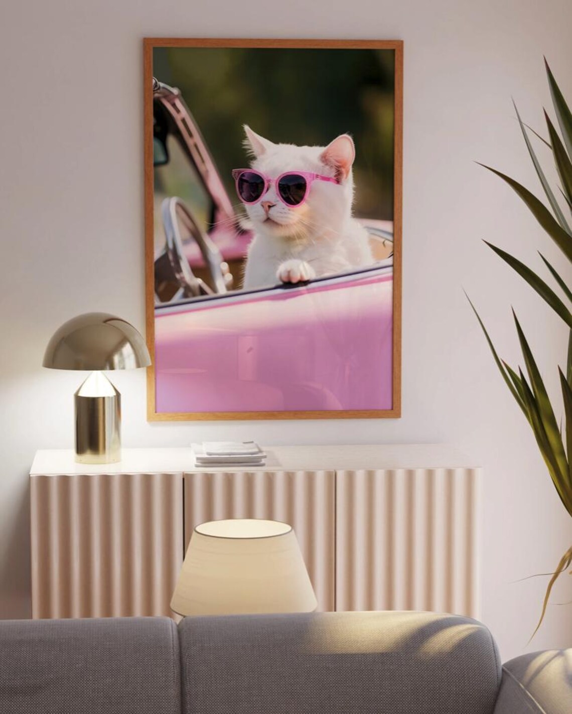 Cat Driving Pink Car Cat Art, Preppy Aesthetic - Image 2