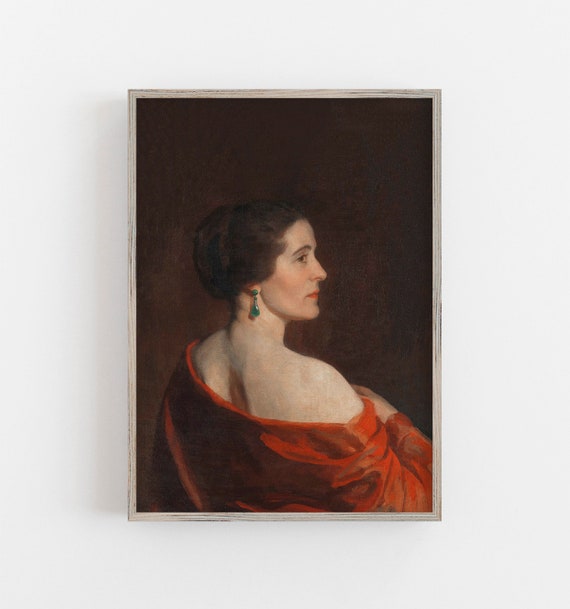 Vintage Woman Portrait Art Print, Moody Dark Portrait