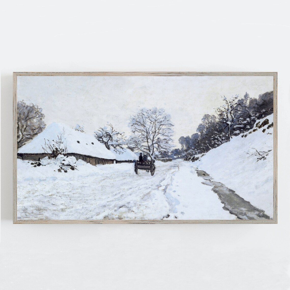 Winter Snowy Road Horse Cart Vintage Moody Oil Painting Wall Art