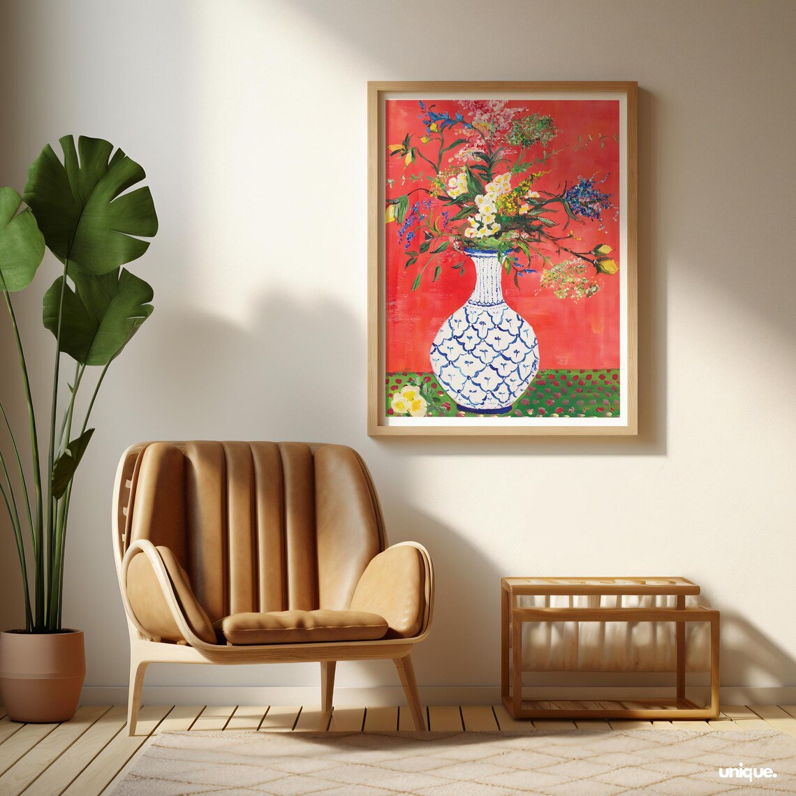 Coral Red Chinoiserie Vase with Wildflowers Oil Painting Poster - Image 2