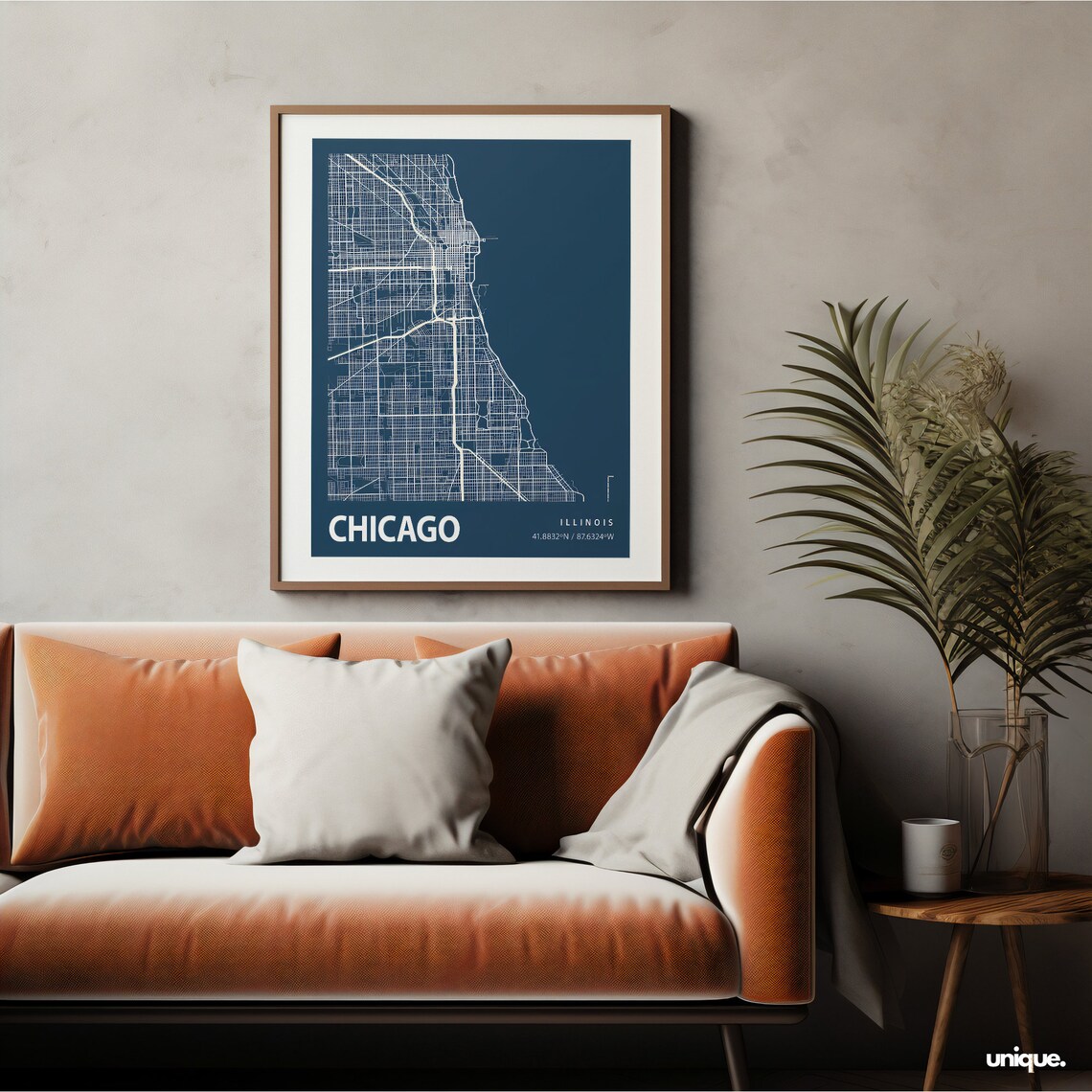 Chicago Illinois City Map Street Grid Navy Blue Poster Decor - Image 2
