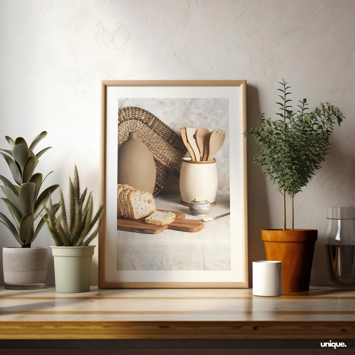 Rustic Kitchen Still Life Wooden Utensils Bread Farmhouse Art Print