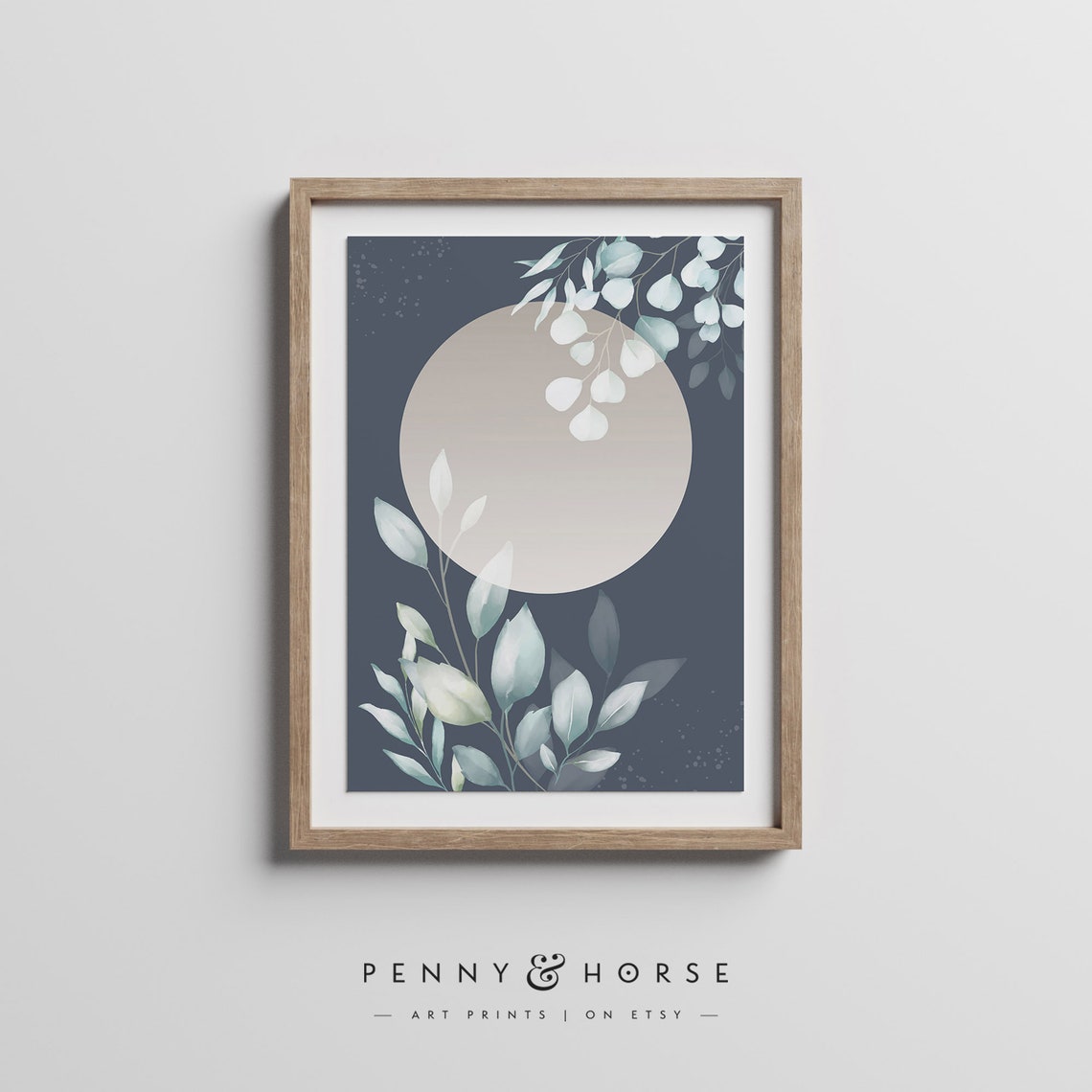 Boho Moon Floral Poster Neutral Botanical Abstract Navy Wall Decor - Image 2