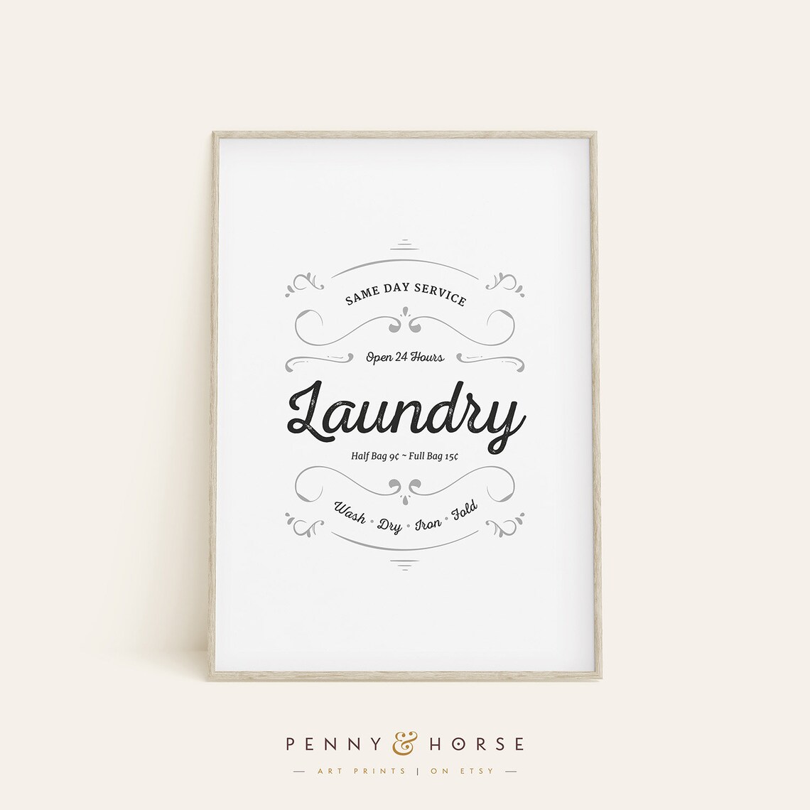 Vintage Laundry Typography Art Print, Laundry Sign
