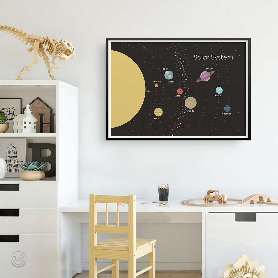 Solar System Planets Illustrated Chart Dark Space Educational Wall Poster - Image 4