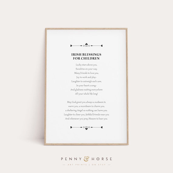 Irish Blessings For Children Poem Nursery Vintage Typography Poster