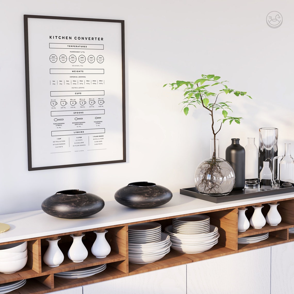 Kitchen Converter Chart Temperatures Weights Cups Spoons Poster - Image 3