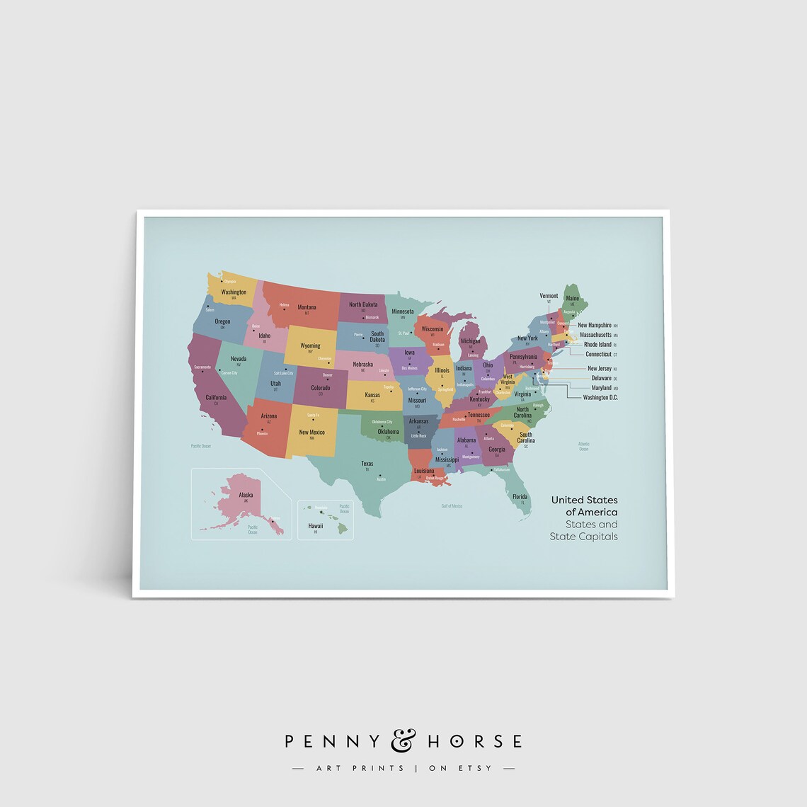 USA States And Capitals Map Colorful Kids Educational Poster - Image 4