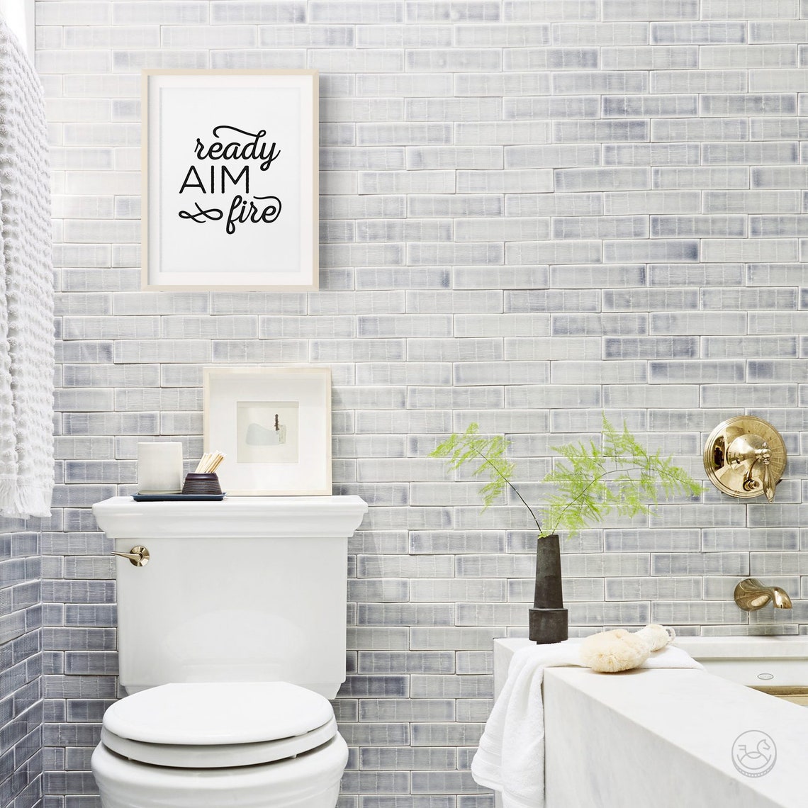 Ready Aim Fire Funny Bathroom Poster Modern Script Typography Decor - Image 3