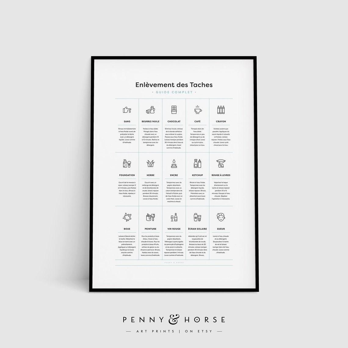 French Stain Removal Guide Complete Illustrated Laundry Wall Art