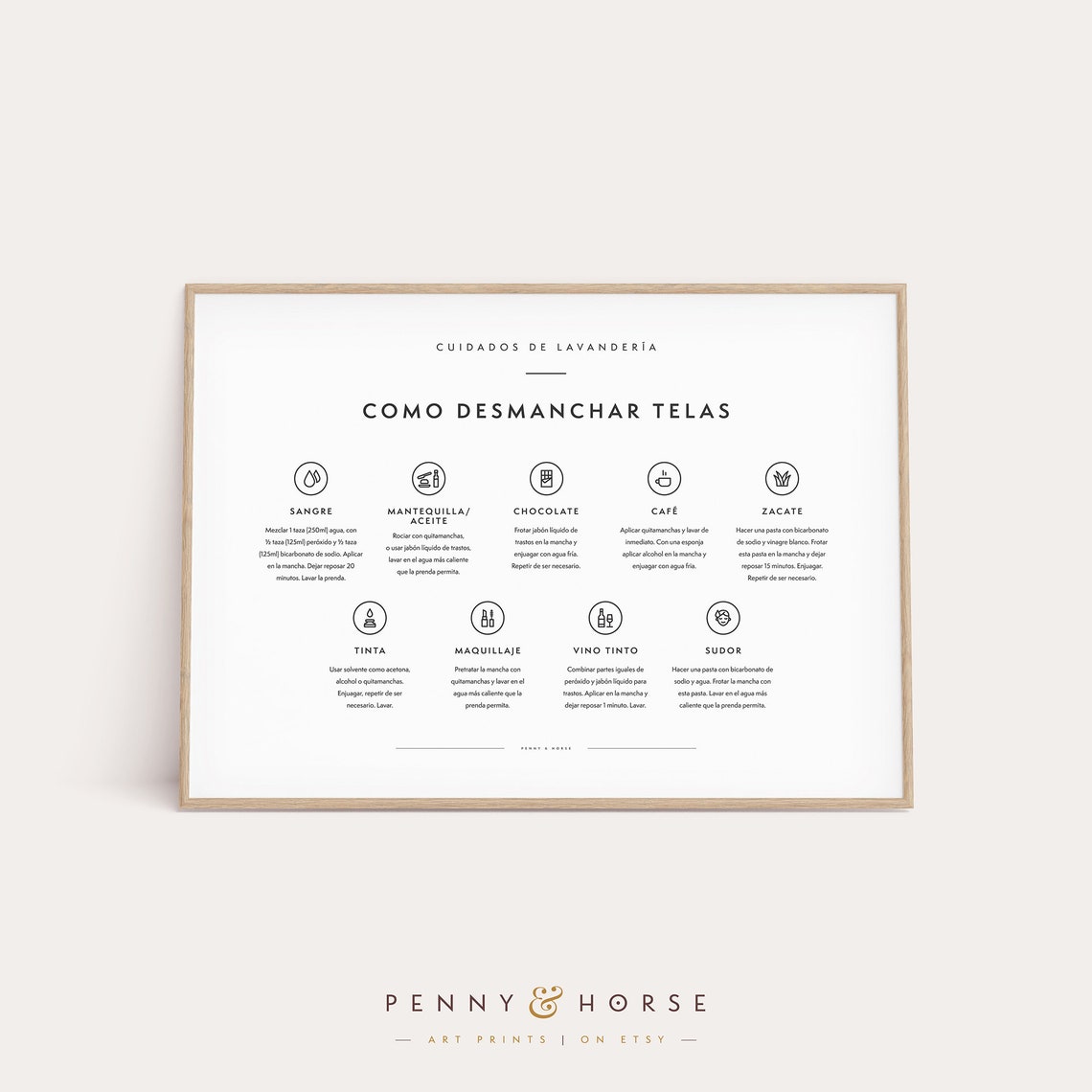 Horizontal Spanish Stain Removal Chart Como Desmanchar Poster