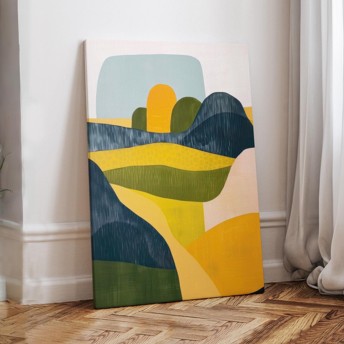 Arched Hills Abstract Landscape Ochre Teal Mustard Art Print