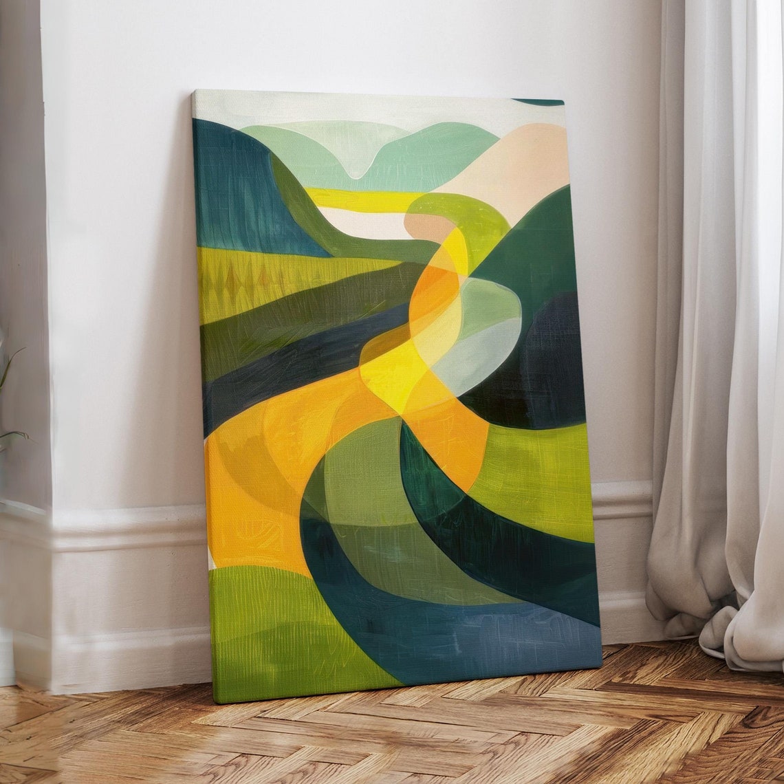 Green and Gold Abstract Waves Modern Landscape Painting Art Print