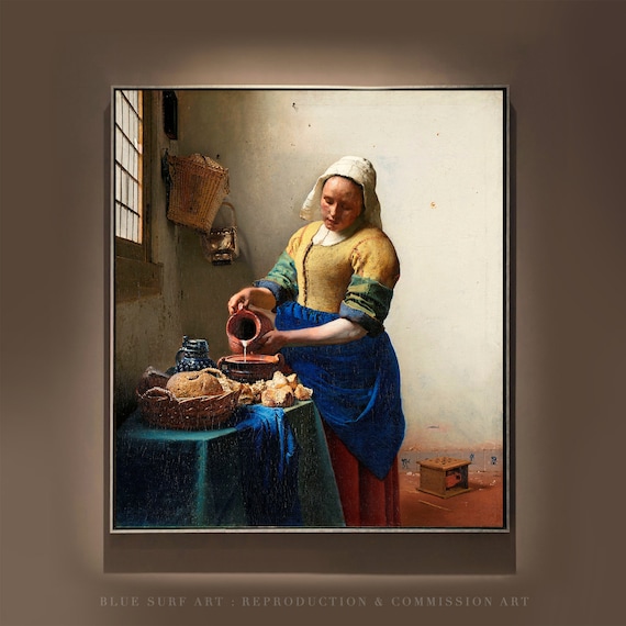 Vermeer Hand Painted Reproduction Oil Painting Of The Milkmaid Ca 1660 Customizable Sizes Perfect For Any Occasional Gift