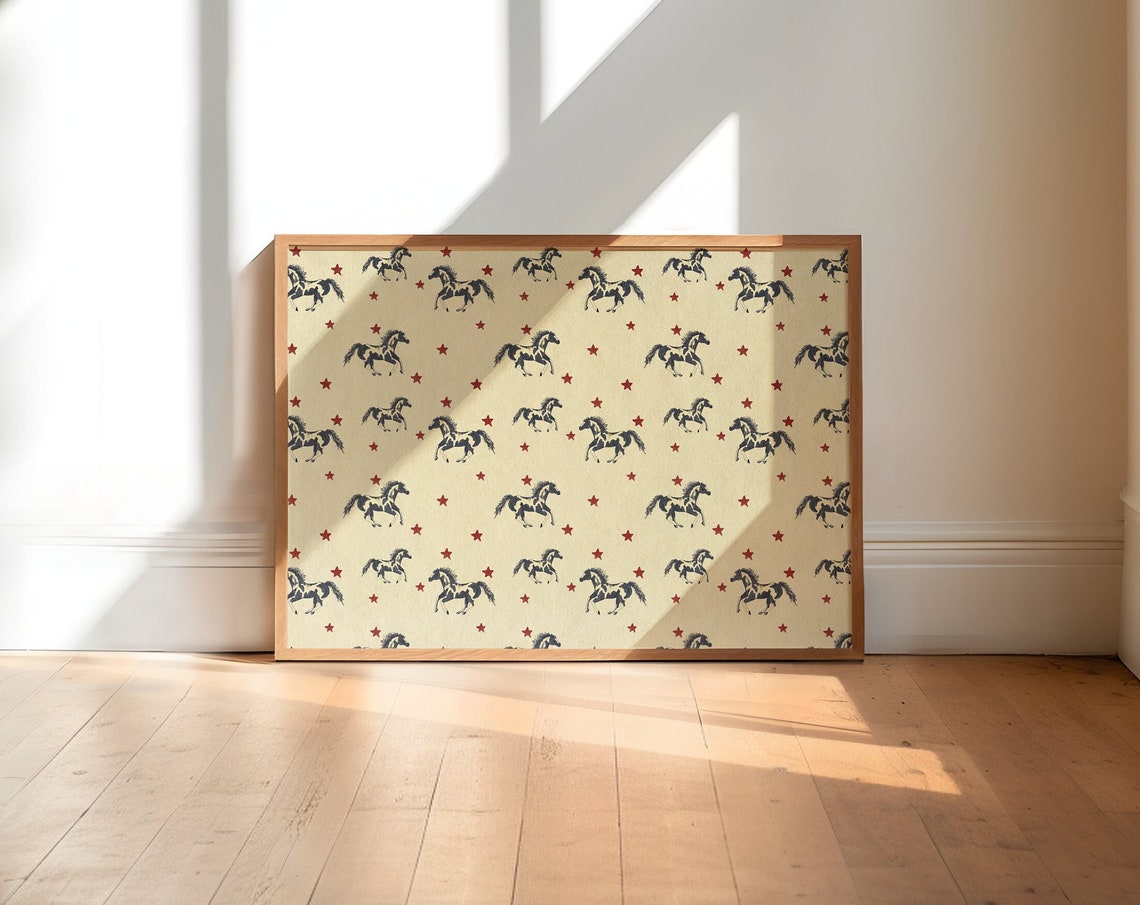 Repeating Horse Stars Pattern Vintage Western Retro Wall Poster