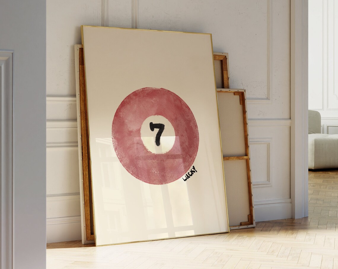 Vintage Pool Ball Art Print, Retro Hand-Drawn