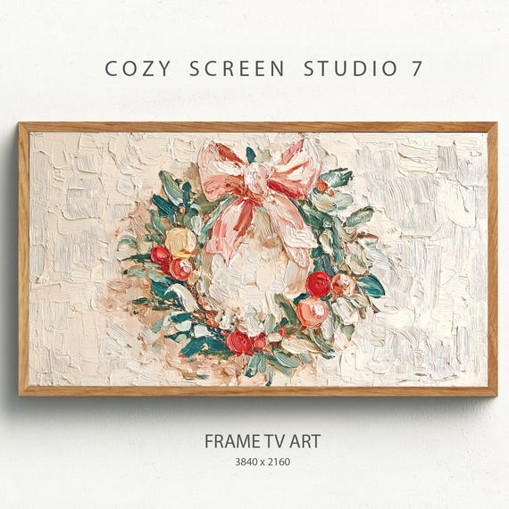 Christmas Wreath 3D Impasto Holiday Decor Art Print