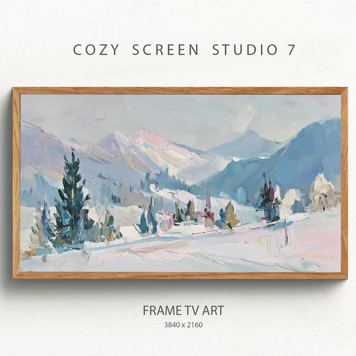 Winter Wonderland Snowy Mountains Painterly Frame TV Art Poster