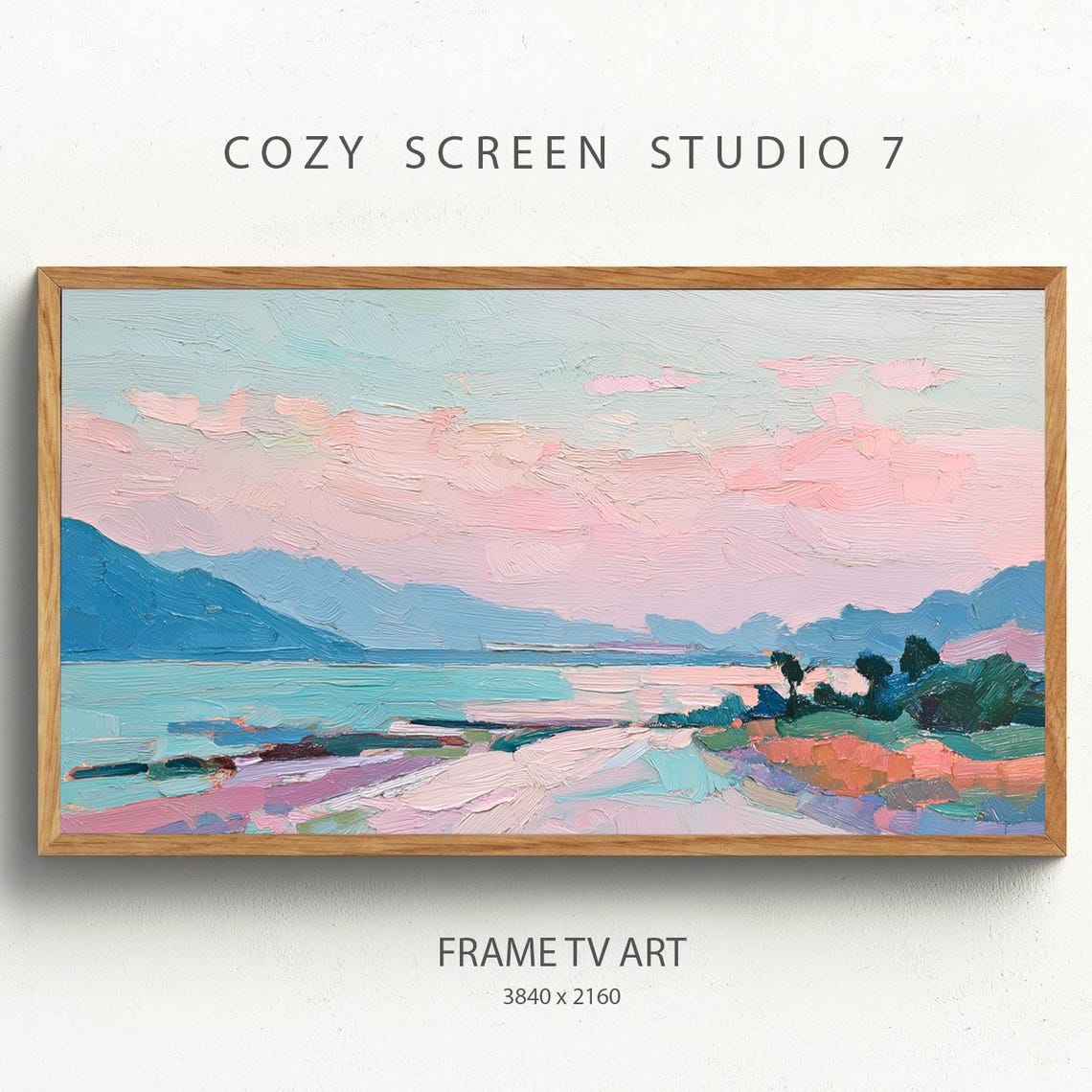 Coastal Sunset Pastel Landscape Beach Waves Impasto Painting Poster