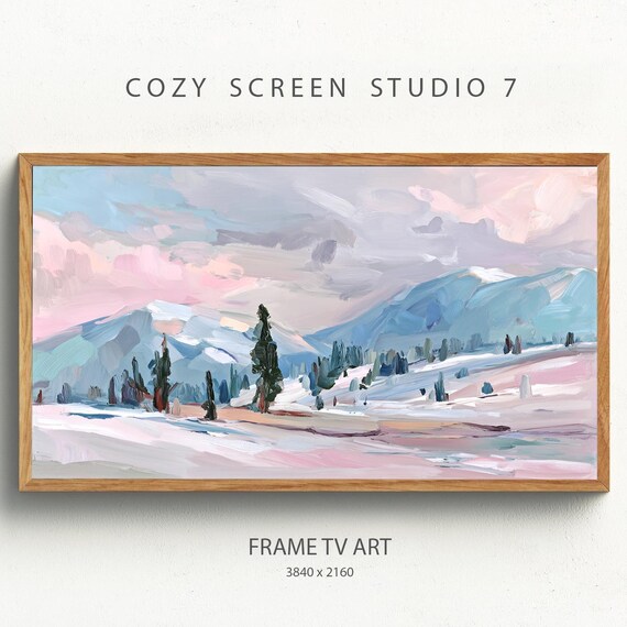 Winter Wonderland Frame Tv Art Snowy Mountains Sunset Landscape