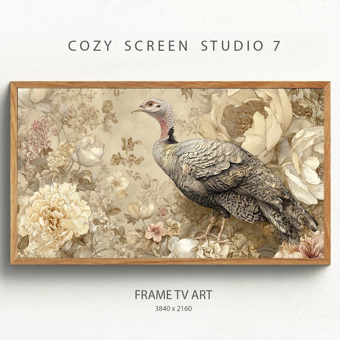 Thanksgiving Turkey Blush Floral Farmhouse Holiday Wall Art Decor