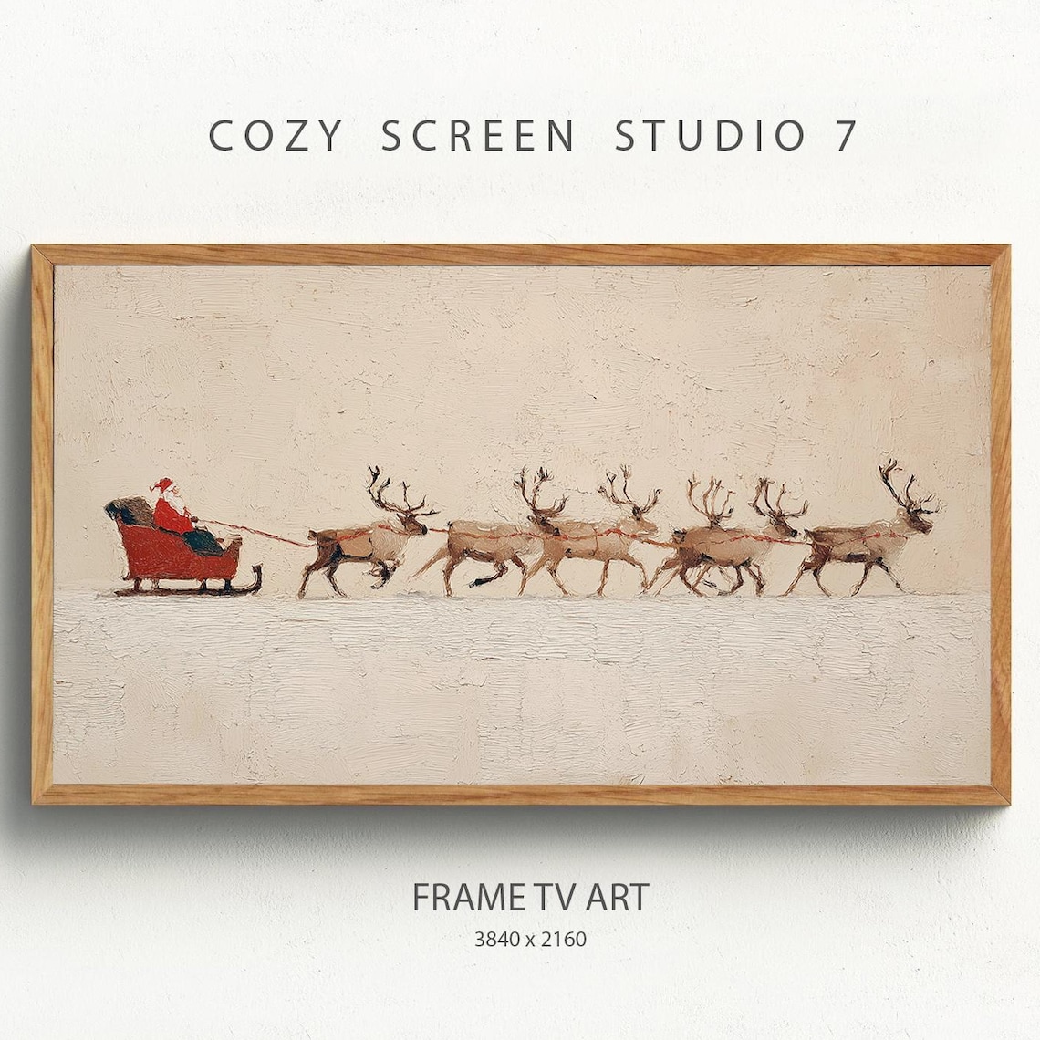 Santa Sleigh Reindeer Minimalist Christmas Winter Scene Poster