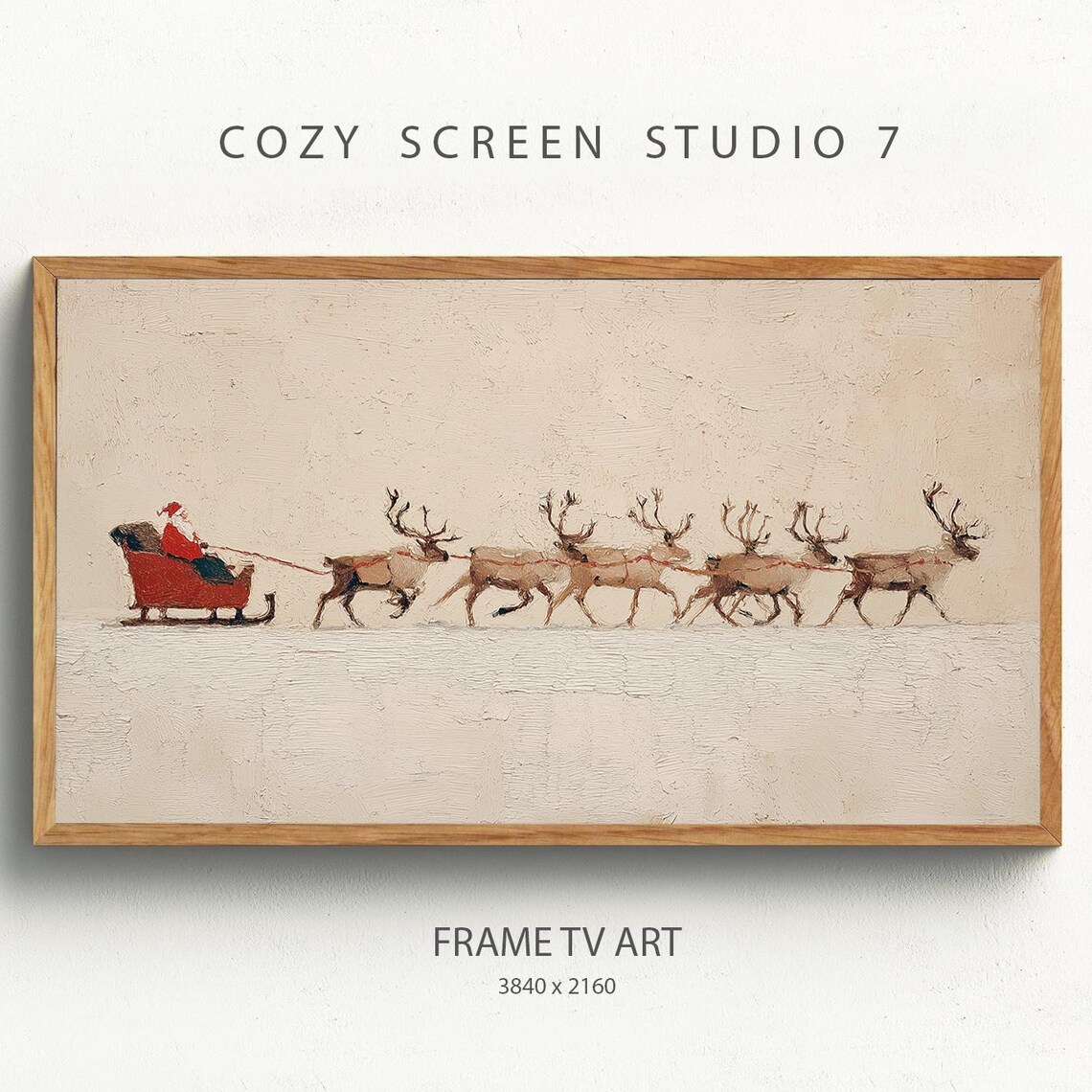 Santa Sleigh Reindeer Tv Art Minimalist Christmas Decor