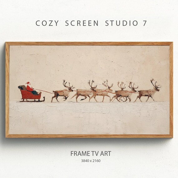 Santa Sleigh Reindeer Minimalist Christmas Winter Scene Poster
