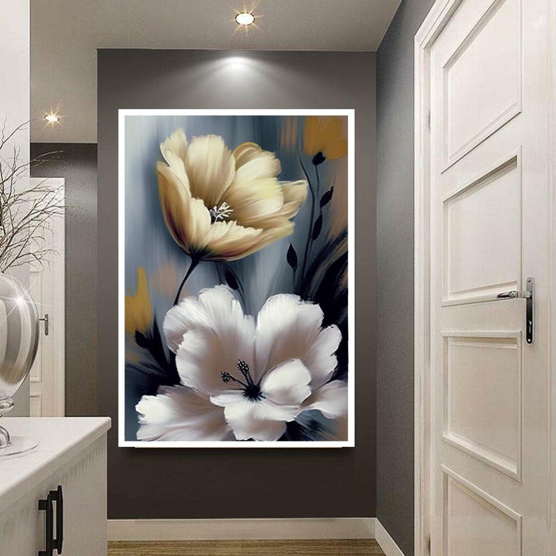 Elegant White Cream Blossom Flowers Soft Contemporary Floral Poster - Image 3