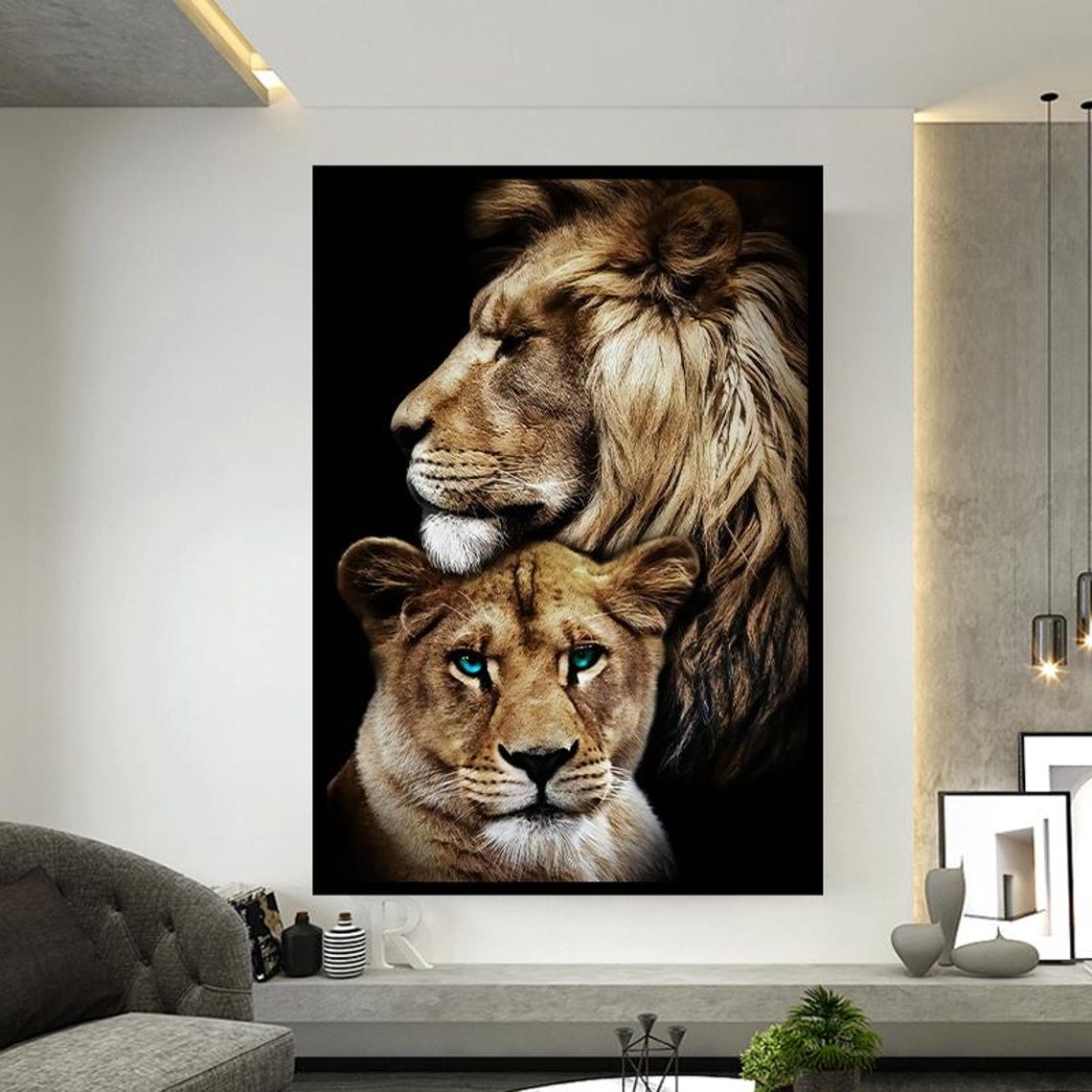 Majestic Lion Nuzzling Its Cub Tender Wildlife Portrait Poster - Image 3