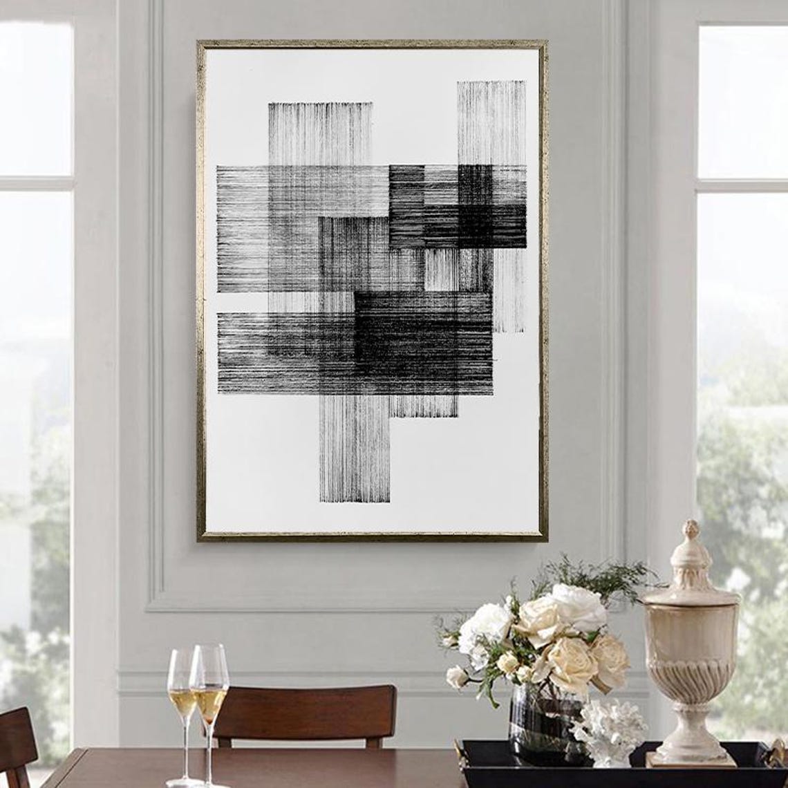 Minimalist Black White Overlapping Blocks Abstract Art Poster - Image 4