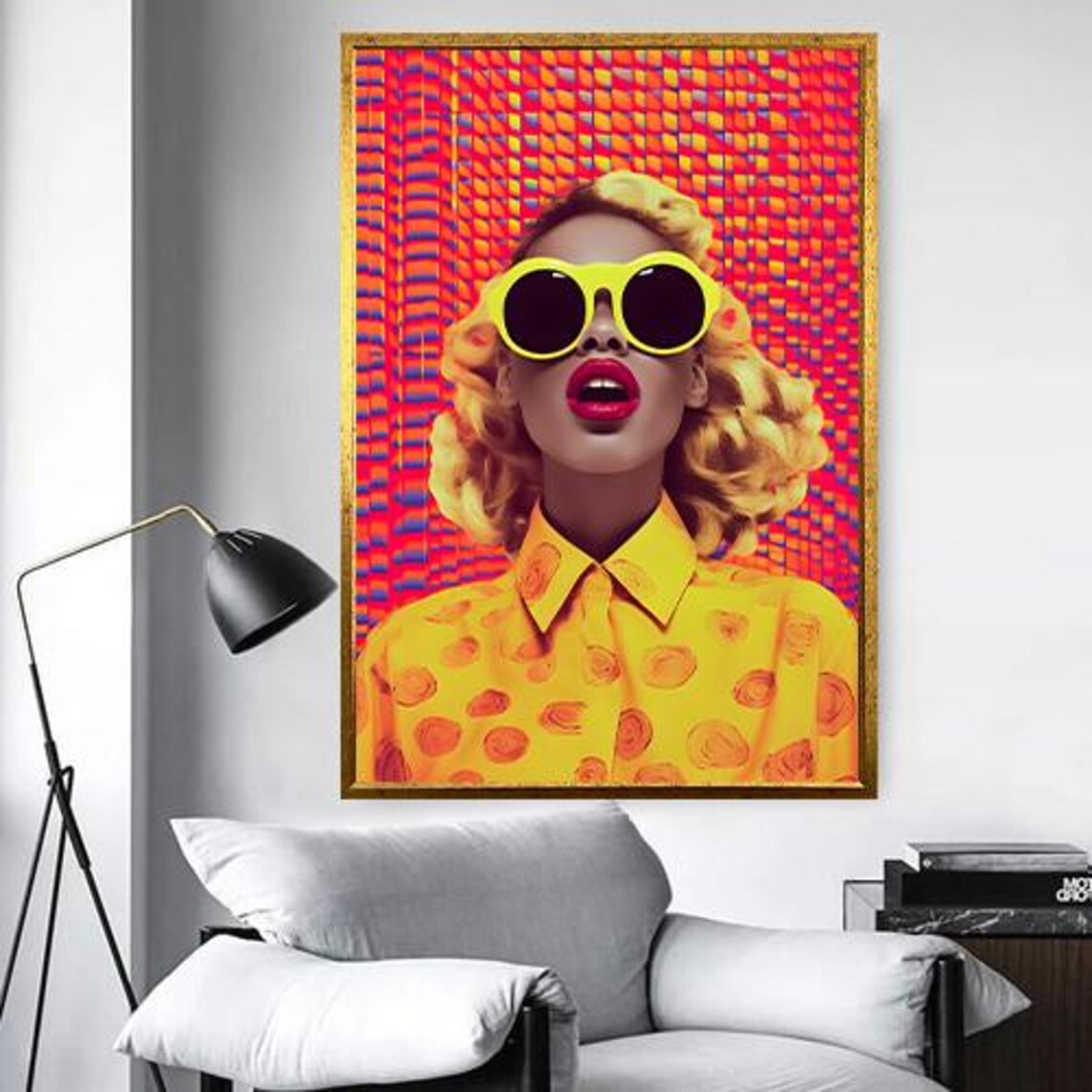Pop Art Blonde Woman in Oversized Yellow Sunglasses Retro Poster - Image 5