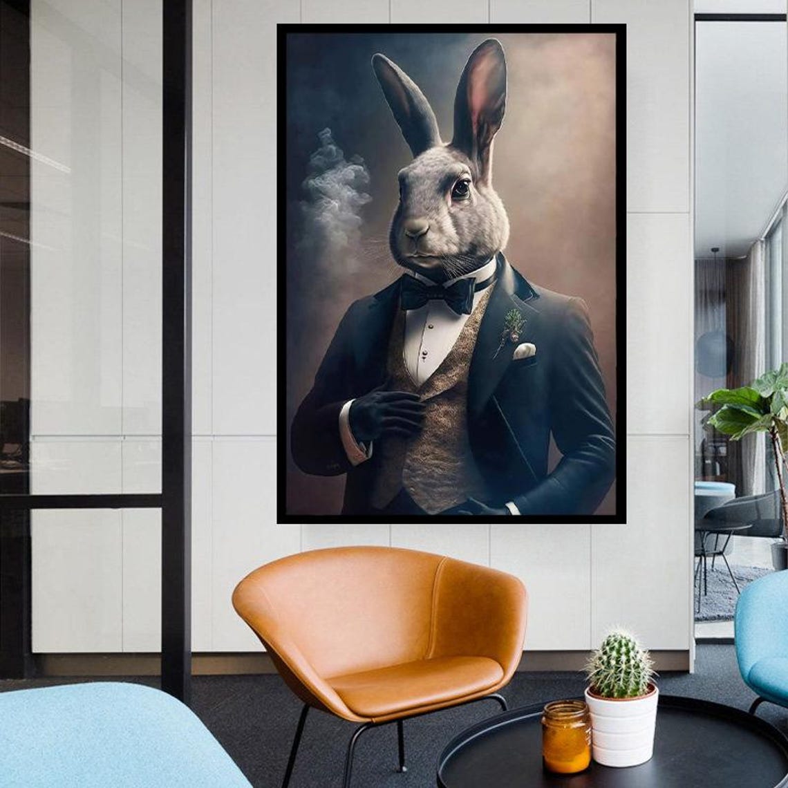 Gentleman Rabbit in Black Tuxedo Funny Animal Portrait Poster - Image 2
