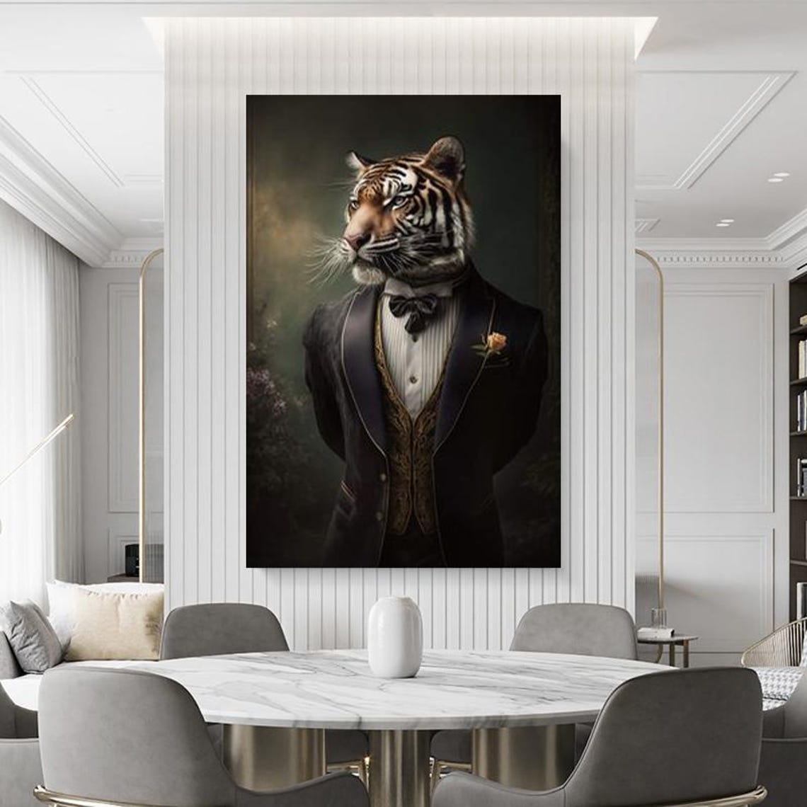 Dapper Tiger Wearing Black Tuxedo Funny Animal Portrait Poster - Image 2