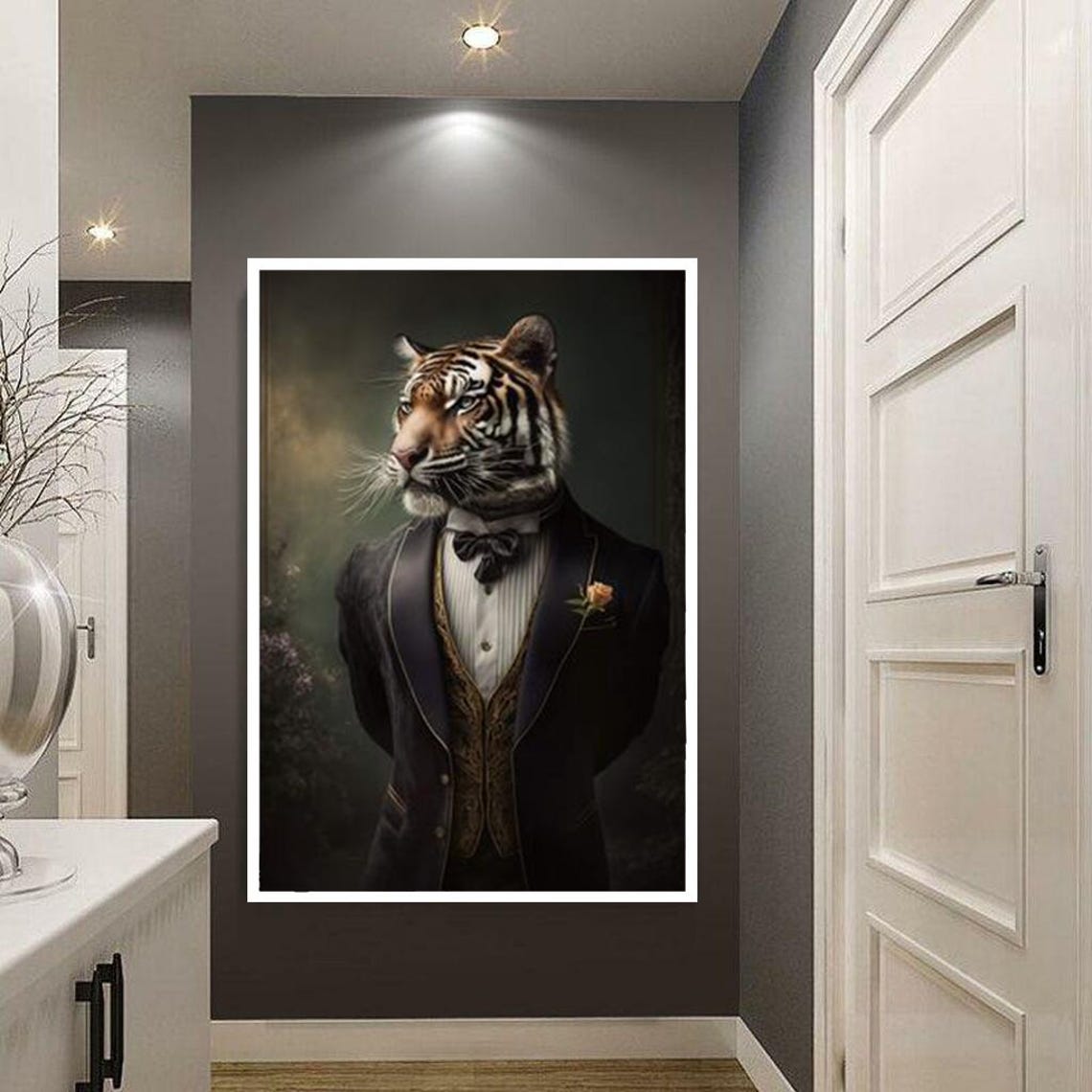 Dapper Tiger Wearing Black Tuxedo Funny Animal Portrait Poster - Image 4