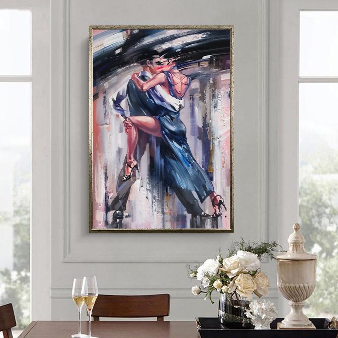 Passionate Tango Dancers Dramatic Lift Blue Dress Dance Poster - Image 4