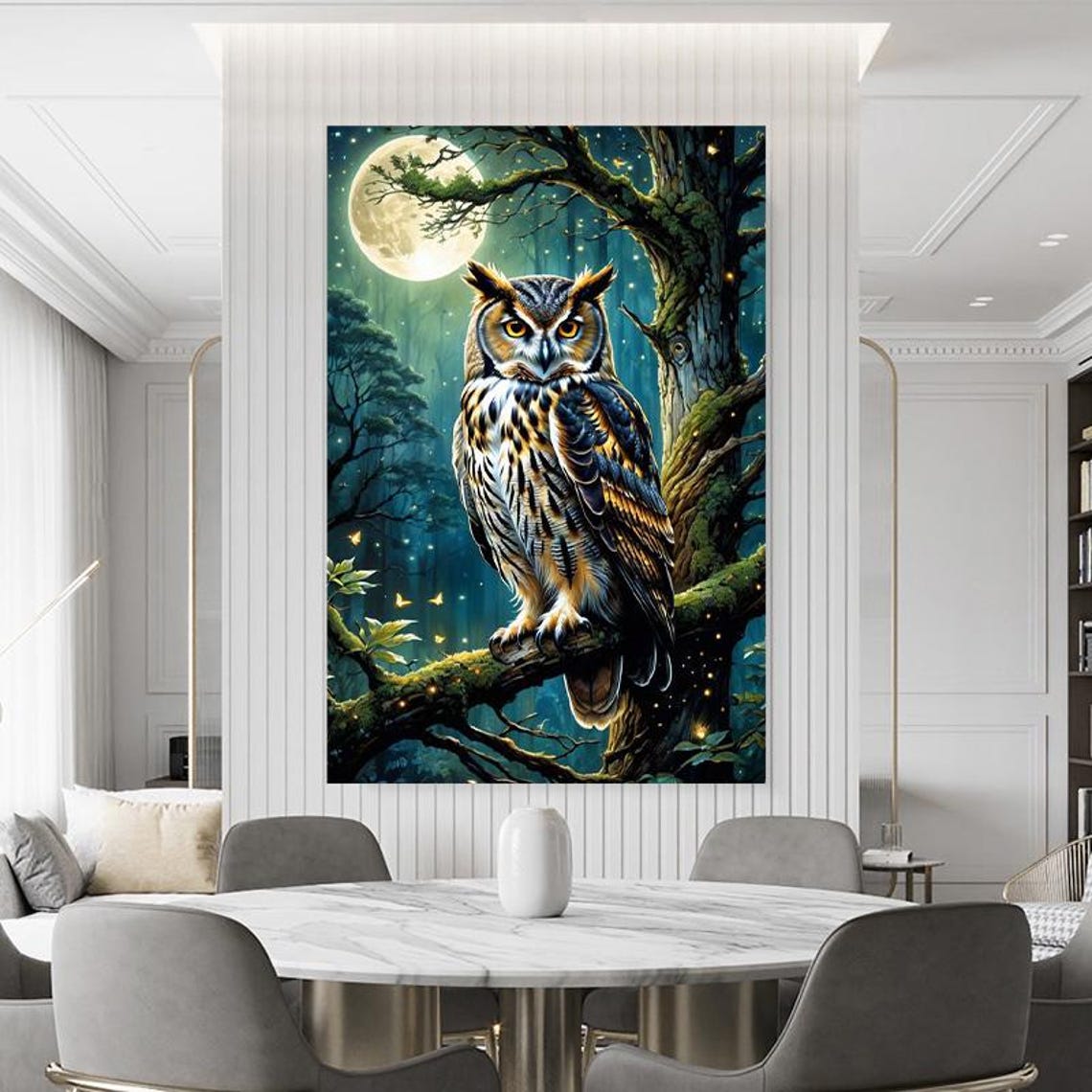 Long Eared Owl in a Moonlit Forest Under the Full Moon Poster - Image 2